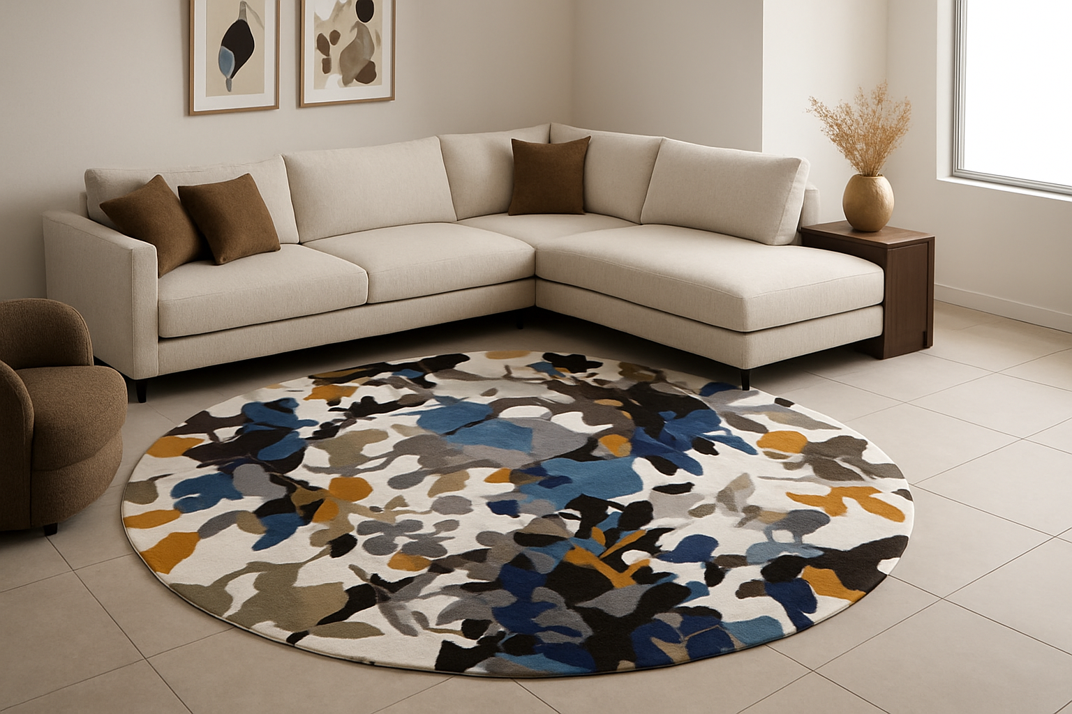 Home modern living room with abstract rug