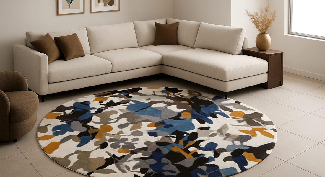 modern living room with abstract rug